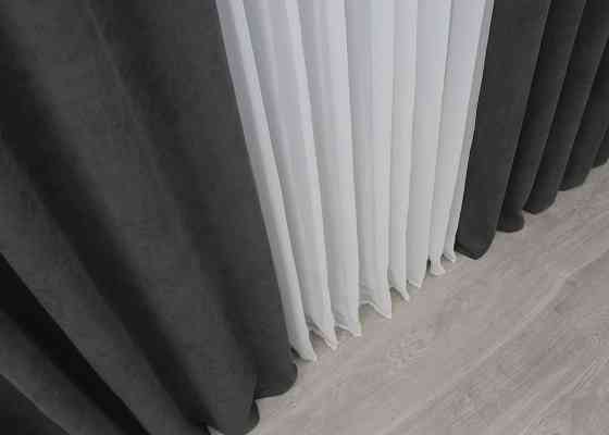 Шторная ткань микровелюр Petek цвет тёмно-серый 1495ш Киев