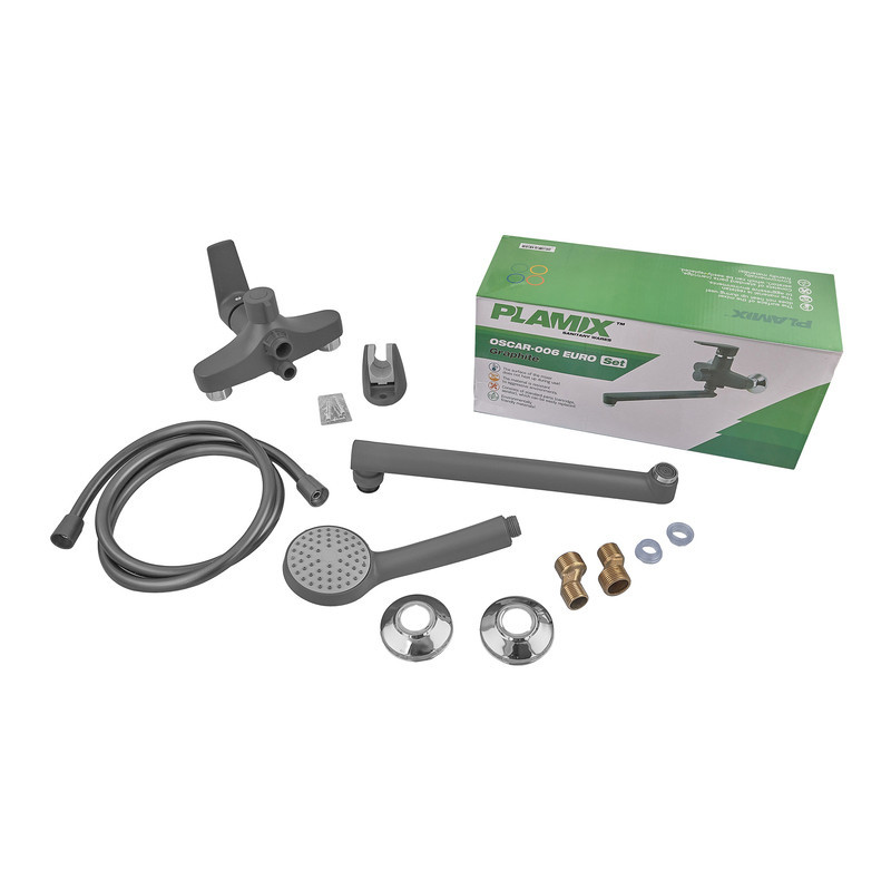 Змішувач для ванни Plamix Oscar-006 Euro SET Graphite (з шлангом, лійкою та кронштейном.) (Колір графіт) (PM6098)   ( 29375 ) Харьков - изображение 4