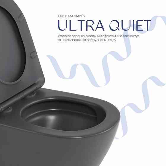 Унитаз подвесной Robin Ultra Quiet 490×365×325 мм, Anthracite, с сиденьем Slim Duroplast / Soft-close / Quick Release Киев