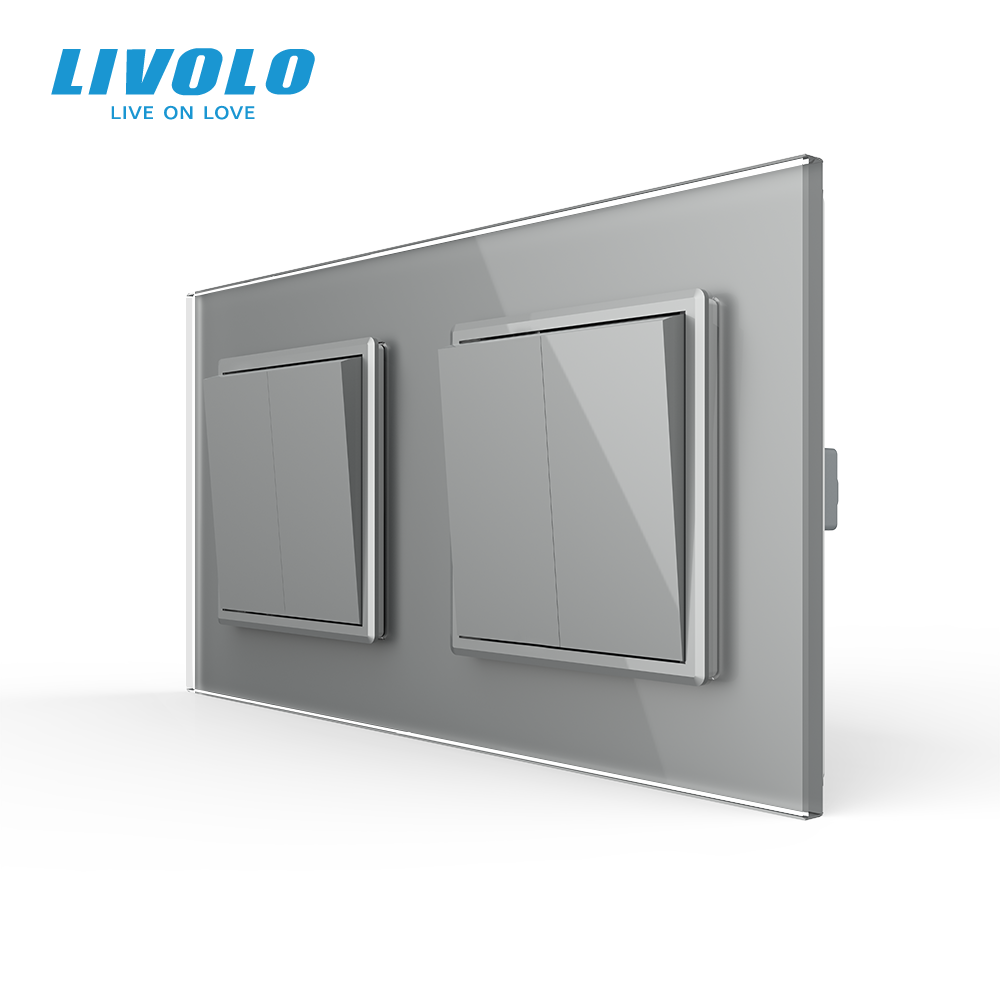 LIVOLO Чотирьохклавішний вимикач (2-2) Livolo сірий скло (VL-C7K2K2-15) Коломия - фото 3