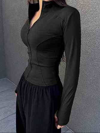 Стильний жіночий лонгслів із довгим рукавом на блискавці пума Чорний, 46 Одеса