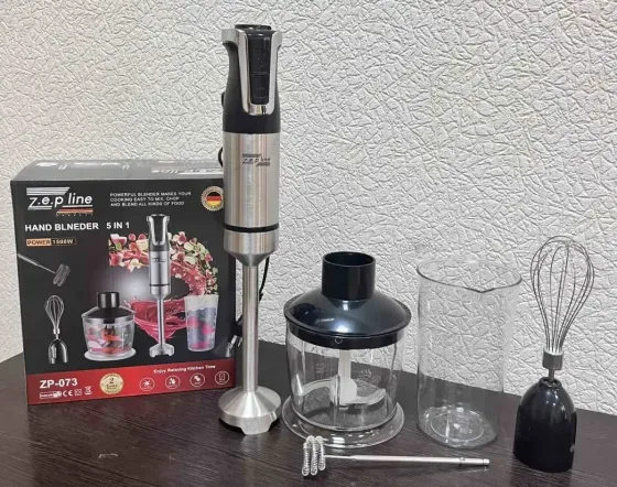 Блендер ручной 5 в 1 на 1500 Вт с измельчителем и насадками миксер и вспенитель молока 20 скоростей Zepline Коломыя