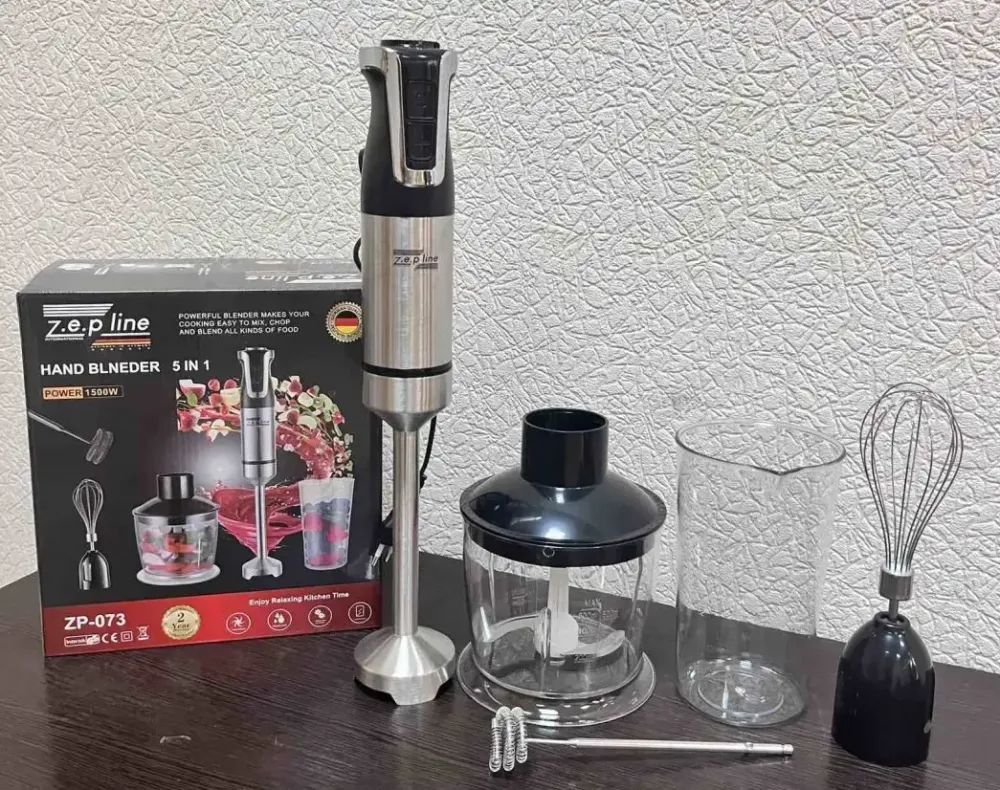Блендер ручной 5 в 1 на 1500 Вт с измельчителем и насадками миксер и вспенитель молока 20 скоростей Zepline Коломыя - изображение 3