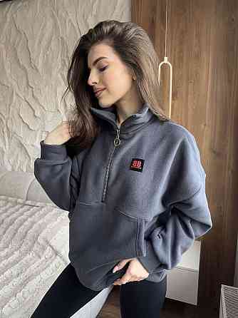 Жіночий теплий худі в спортивному стилі без капюшона турецький фліс Графіт, 42/46 Одеса