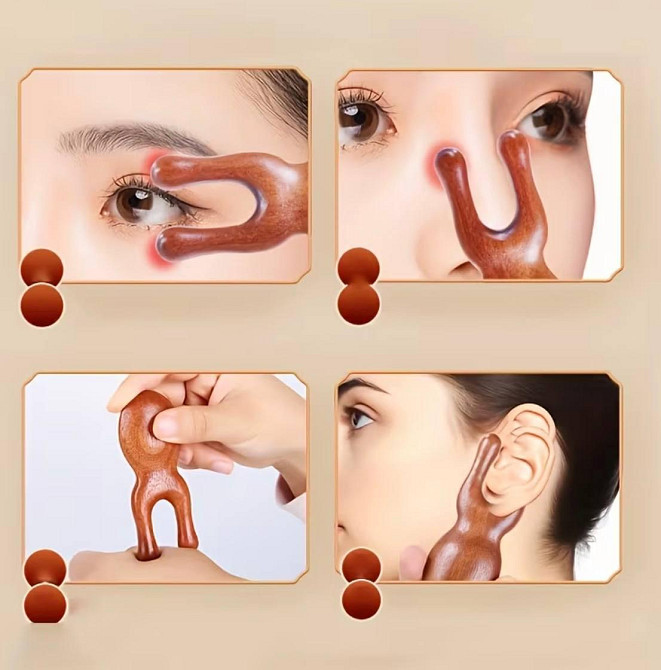 Дерев’яний масажер для обличчя та вух, масажер для носа та точок, ручний масажер з натурального дерева Київ - фото 4