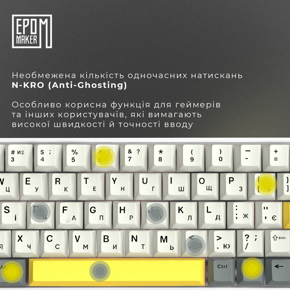 Клавіатура бездротова Epomaker EP64 60% Mulan Switch Hot-Swap (2.4G/BT/USB) RGB UA White (EP64-W-M) Білий Харків - фото 10