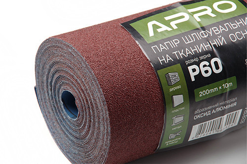 Папір шліфувальний P60 рулон 200 мм*10 м (тканинна основа) APRO Рівне - фото 1