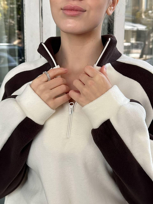 Жіночий стильний теплий костюм з двостороннього флісу. Молочний, 42/44 Одеса - фото 3