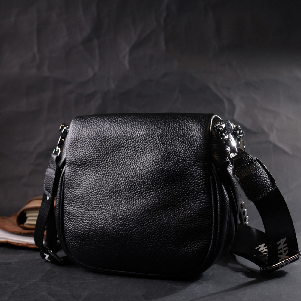 Сумка для жінок з декором у вигляді кнопок із натуральної шкіри Vintage 22388 Чорна Київ - фото 10