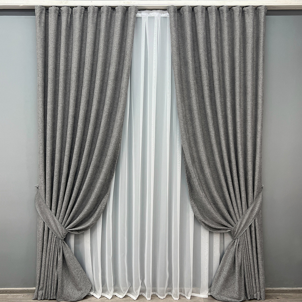 Комплект готових штор VR-Textil Льон Grand Linen № 2027ш Сірий 150х300см 2 шт (33-1026) Київ - фото 2
