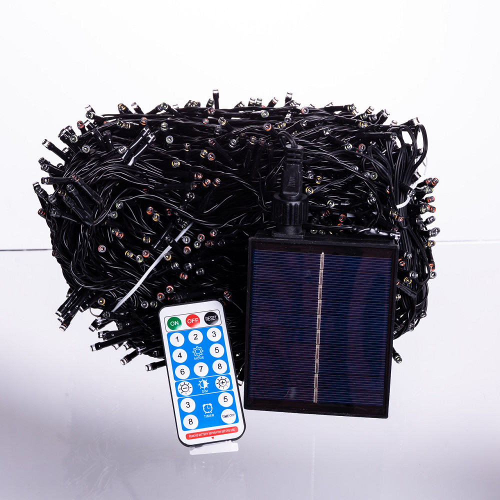 Новорічна гірлянда вулична 100 м 1000 LED з сонячною батареєю чорний провід Мультиколір SB1000L100MBML Київ - фото 4
