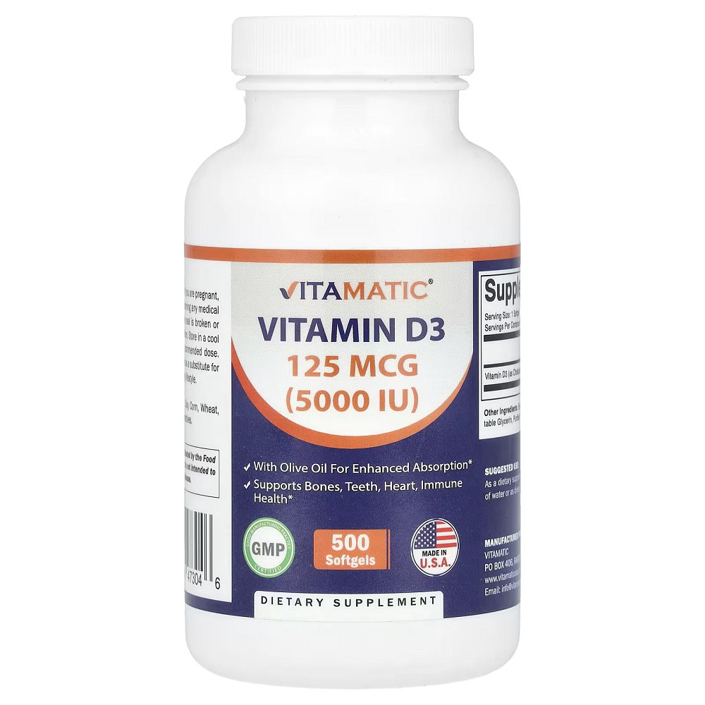 Vitamin D3, 125 mcg (5,000 IU), 500 Softgels Луцьк - фото 1