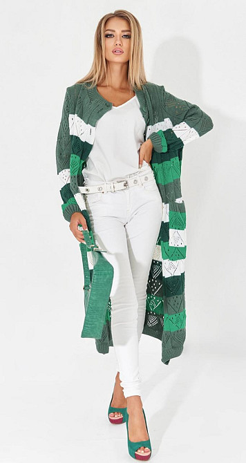 Ажурний кардиган із кишенями в смужку (48-52) Київ - фото 2