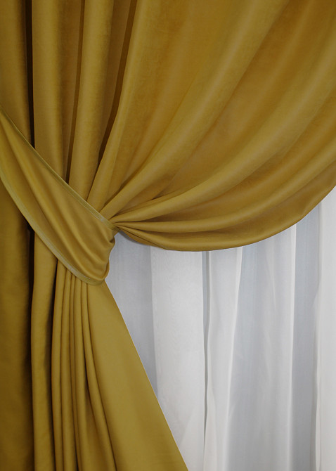 Комплект готовых штор VR-Textil Нубук однотонный № 1521ш Темно-золотистый 100х290 см 2 шт (31-956) Киев - изображение 5