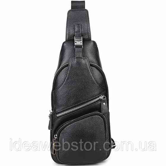 Мужская кожаная сумка слинг через плечо из натуральной кожи черная TIDING BAG Киев