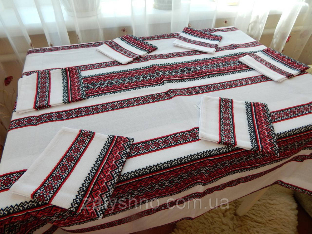 Червона скатертина вишита з серветками в ресторан. Київ - фото 4