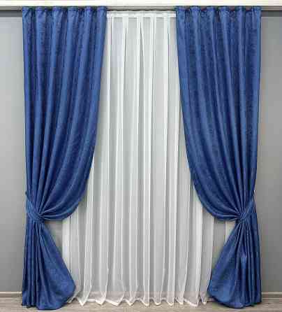 Комплект готових штор VR-Textil Жакард Мармур Al1 № 442ш Синій 100х270 см 2 шт (31-059) Київ