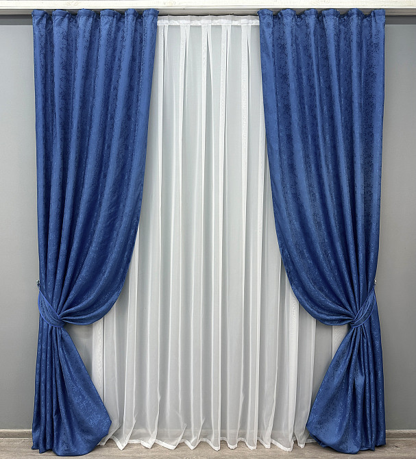 Комплект готових штор VR-Textil Жакард Мармур Al1 № 442ш Синій 100х270 см 2 шт (31-059) Київ - фото 2