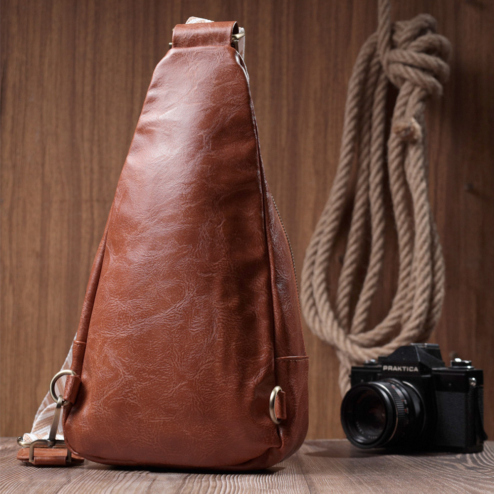 Женская сумка из экокожи с акцентом на текстильную лямку Vintage 22773 Рыжий Киев - изображение 10