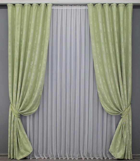 Комплект готових штор VR-Textil Жакард Sultan XO № 1367ш Світло-оливковий 130х270 см 2 шт (39-0051) Київ - фото 2