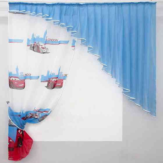 Кухонный комплект VR-Textil № 062к шторка с ламбрекеном голубой с белым 150х170 см (59-740) Киев