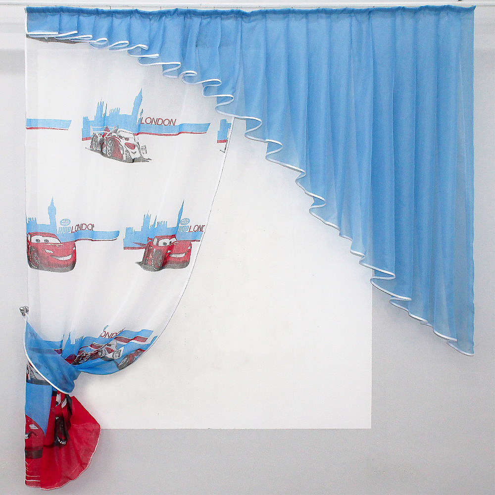 Кухонный комплект VR-Textil № 062к шторка с ламбрекеном голубой с белым 150х170 см (59-740) Киев - изображение 1