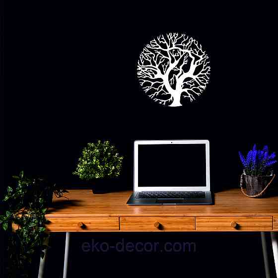 Декоративное настенное 3D Панно «Дерево в кругу» Декор на стену с объемом 90*90 см, Белый Киев