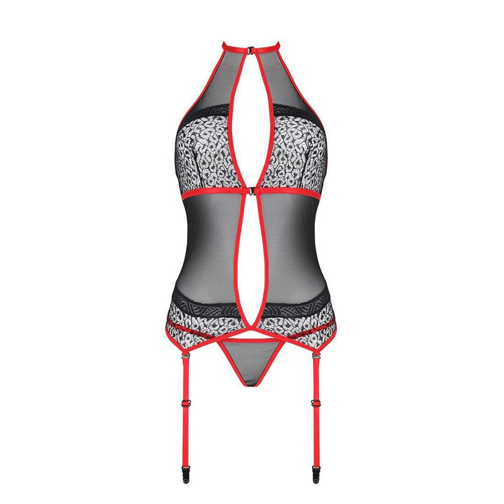 Корсет з пажами Passion SATARA CORSET L/XL red, стрінги, мереживо, застібки спереду та ззаду Sex Aura Київ - фото 3