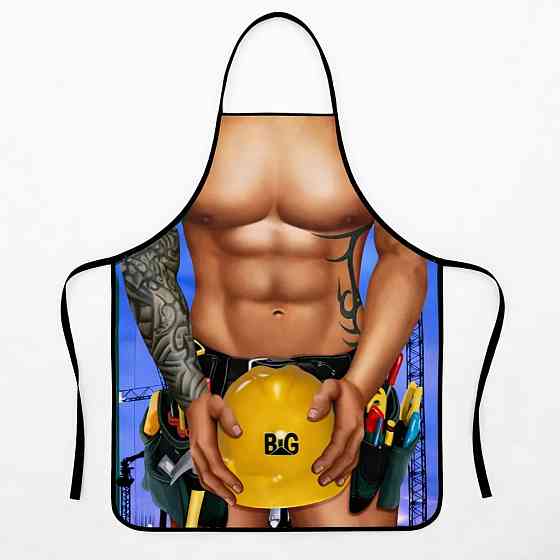 Прикольный кухонный фартук с принтом строителя с мужским торсом 73 на 57 см разноцветный Киев