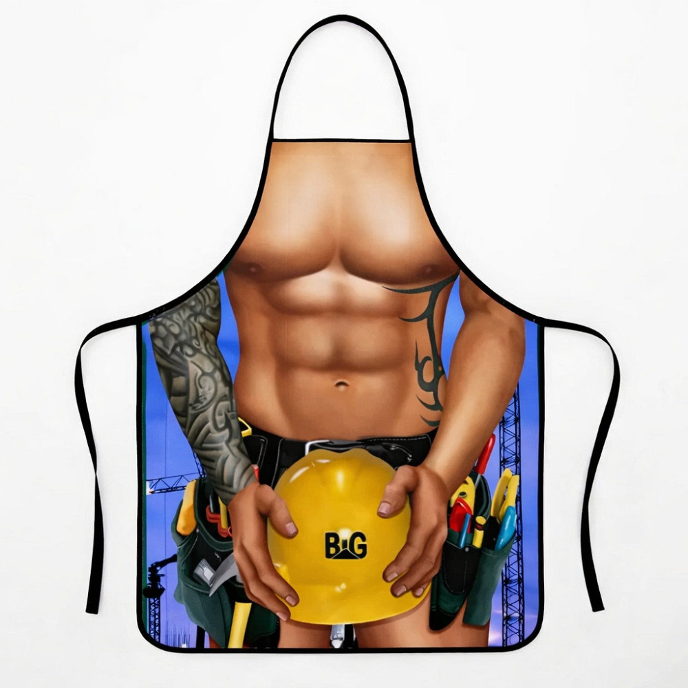 Прикольный кухонный фартук с принтом строителя с мужским торсом 73 на 57 см разноцветный Киев - изображение 2