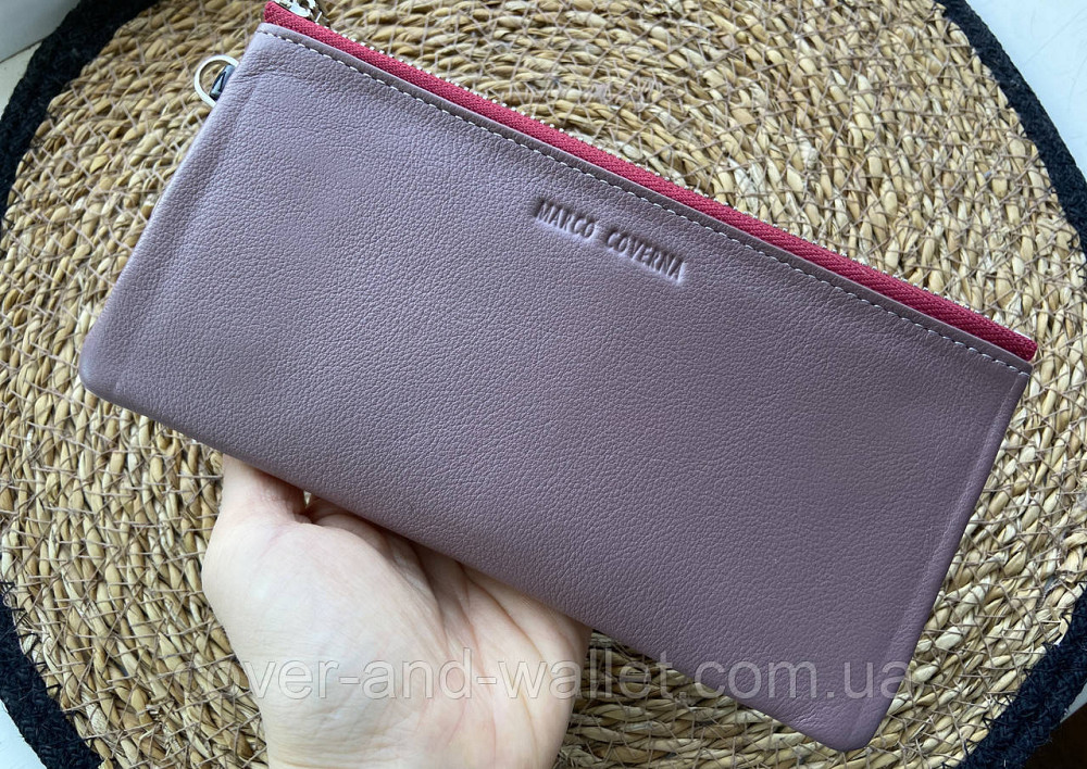 Пудровый тонкий женский кожаный кошелек клатч на молнии Marco Coverna (88806-6) Киев - изображение 9