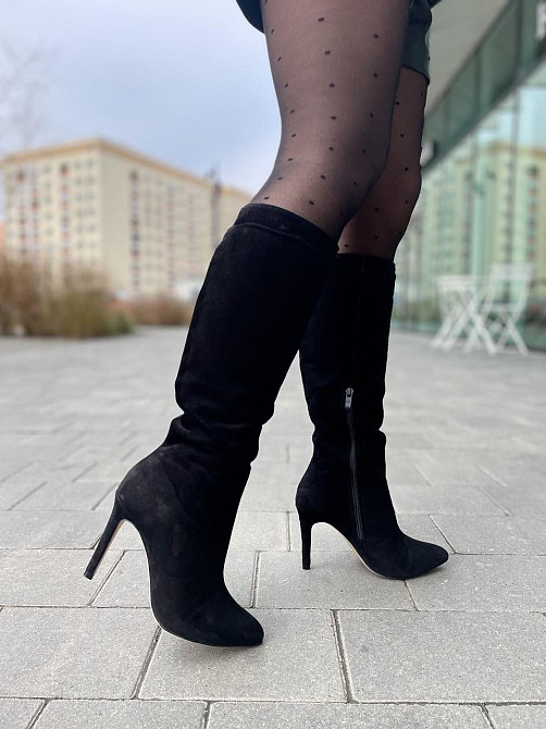 SANTINI Чоботи жіночі замшеві демісезонні весна-осінь на підборах чорні, натуральна замша р. 36 Коломыя - изображение 2