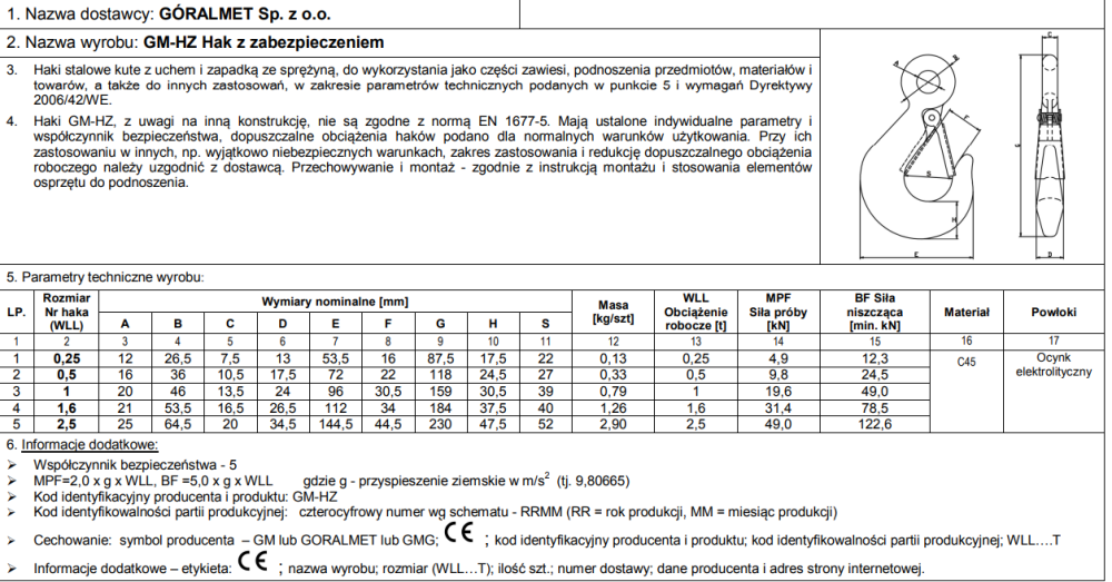 Гак підйомний "GoralMet" із запобіжником в білому оцинку вантажопідємнісю  250 кг Киев - изображение 1