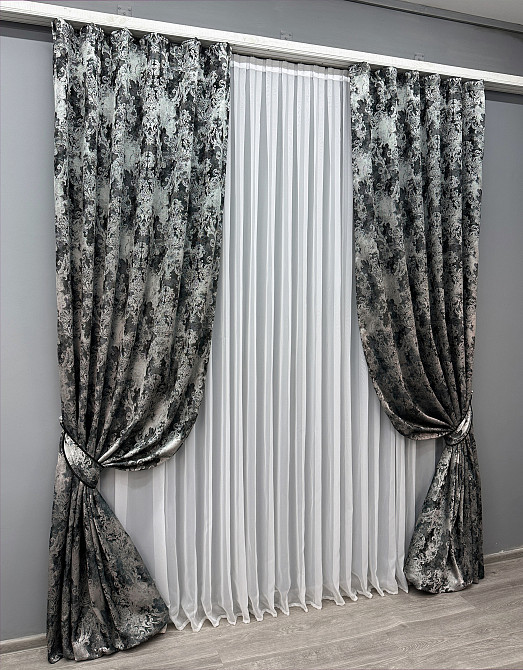 Комплект готових штор VR-Textil Льон Преміум № 1695ш Чорний з сірим 150х290 см 2 шт (33-0595) Київ - фото 3