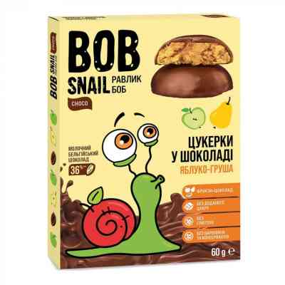 Цукерка Bob Snail Равлик Боб Яблуко Груша в молочному шоколаді 60 г (4820219341604) Вінниця