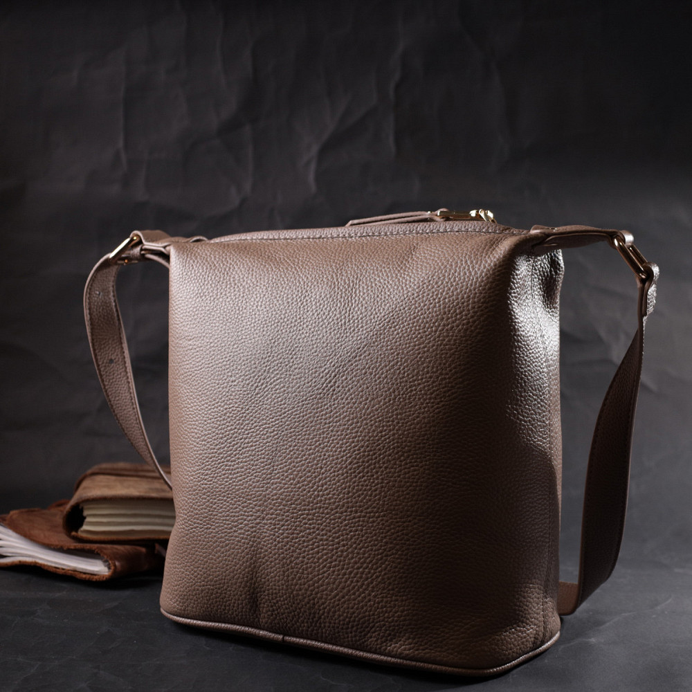 Практичная женская сумка с одной длинной ручкой из натуральной кожи Vintage 22306 Бежевая Киев - изображение 10