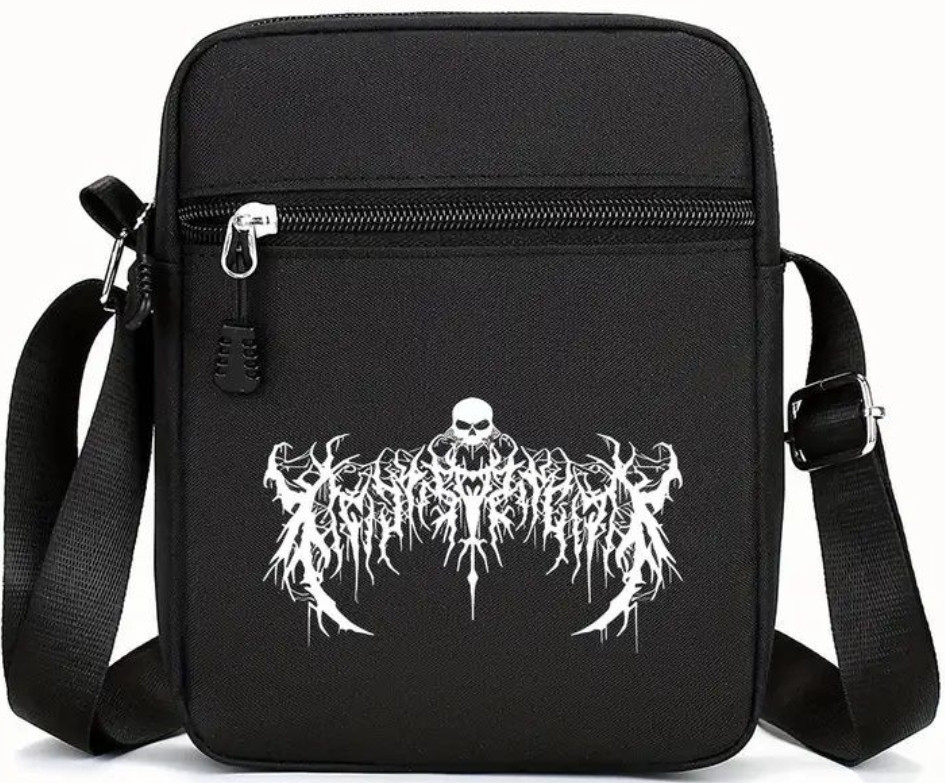 Стильна Чоловіча Чорна Сумка через Плече з с готическим принтом черепа Харьков - изображение 4
