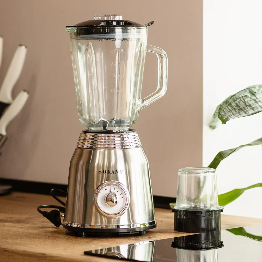 Блендер со стеклянной чашей 1.5 литра для коктейлей и смузи портативный 4 режима скорости 800 Вт Sokany SK186SS Киев - изображение 2