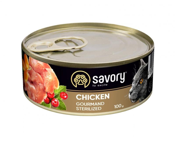 Вологий корм для котів Сейворі Savory Cat Can Adult Sterilised з куркою, 100 г Вінниця