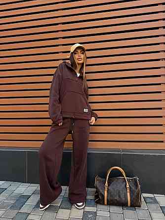 Жіночий стильний теплий повсякденний костюм-двійка на флісі Шоколад, 42/44 Одеса