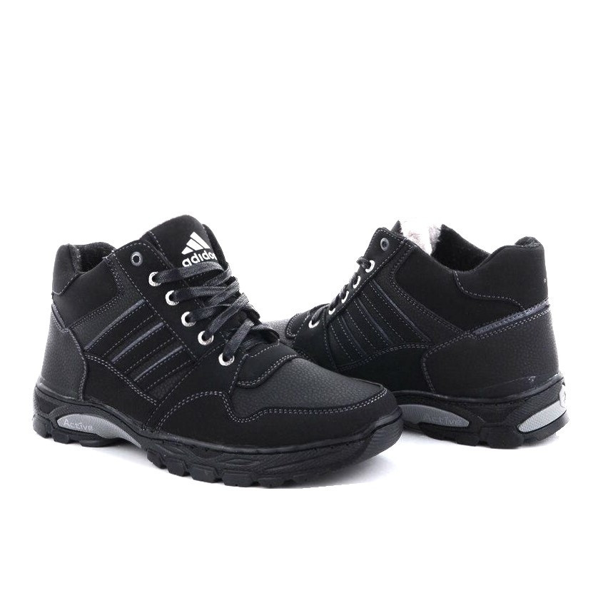 Зимові високі Кросівки Adidas Чоловічі з Мехом Чорні Адідас (розміри: 40,41,42) Відео Огляд Дніпро - фото 1