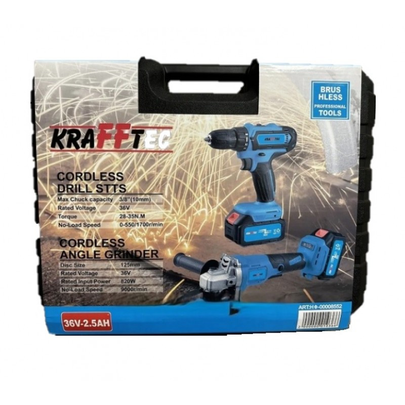 Набор 2в1 KRAFFTEC: аккумуляторная болгарка и дрель-шуруповерт 36V с 2 АКБ и зарядным устройством Одесса - изображение 3