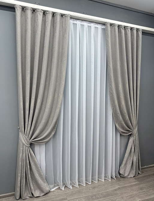 Комплект штор VR-Textil Жакард Viva Marmo № 1781ш Світло-сірий 150х270 см 2 шт (33-0758) Київ - фото 3