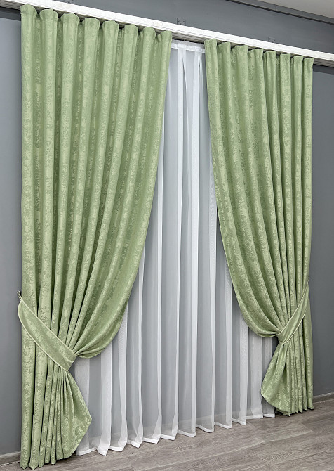 Комплект готовых штор VR-Textil Жаккард Sultan XO №1147ш Светло-оливковый 150х270 см 2 шт (30-954) Киев - изображение 11