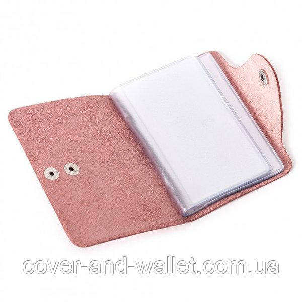 Кишенькова шкіряна візитниця картхолдер на кнопці кольору пудра ST Leather Київ - фото 5