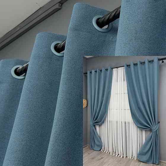 Комплект штор на люверсах VR-Textil Блэкаут двусторонний ASHEN NIGHT № 1852ш Синий 150х270 см 2 шт (37-0292) Киев