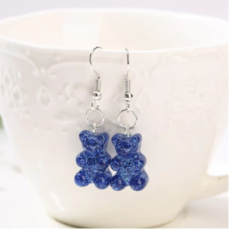 Сережки мишки, синие с блетсками - размер мишки 1,6*1см, смола Киев - изображение 1