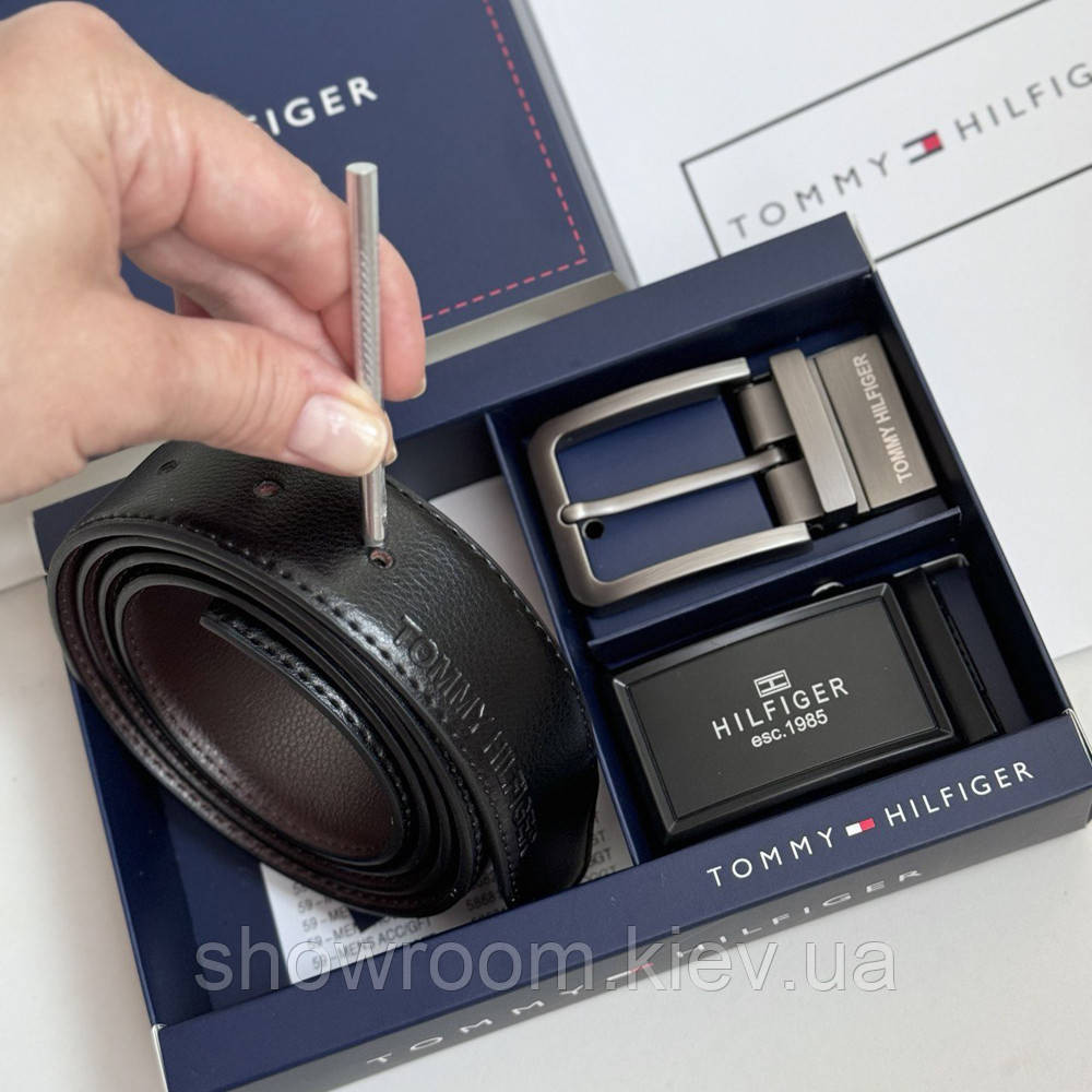 Чоловічий шкіряний ремінь із двома пряжками TH (067) Київ - фото 3