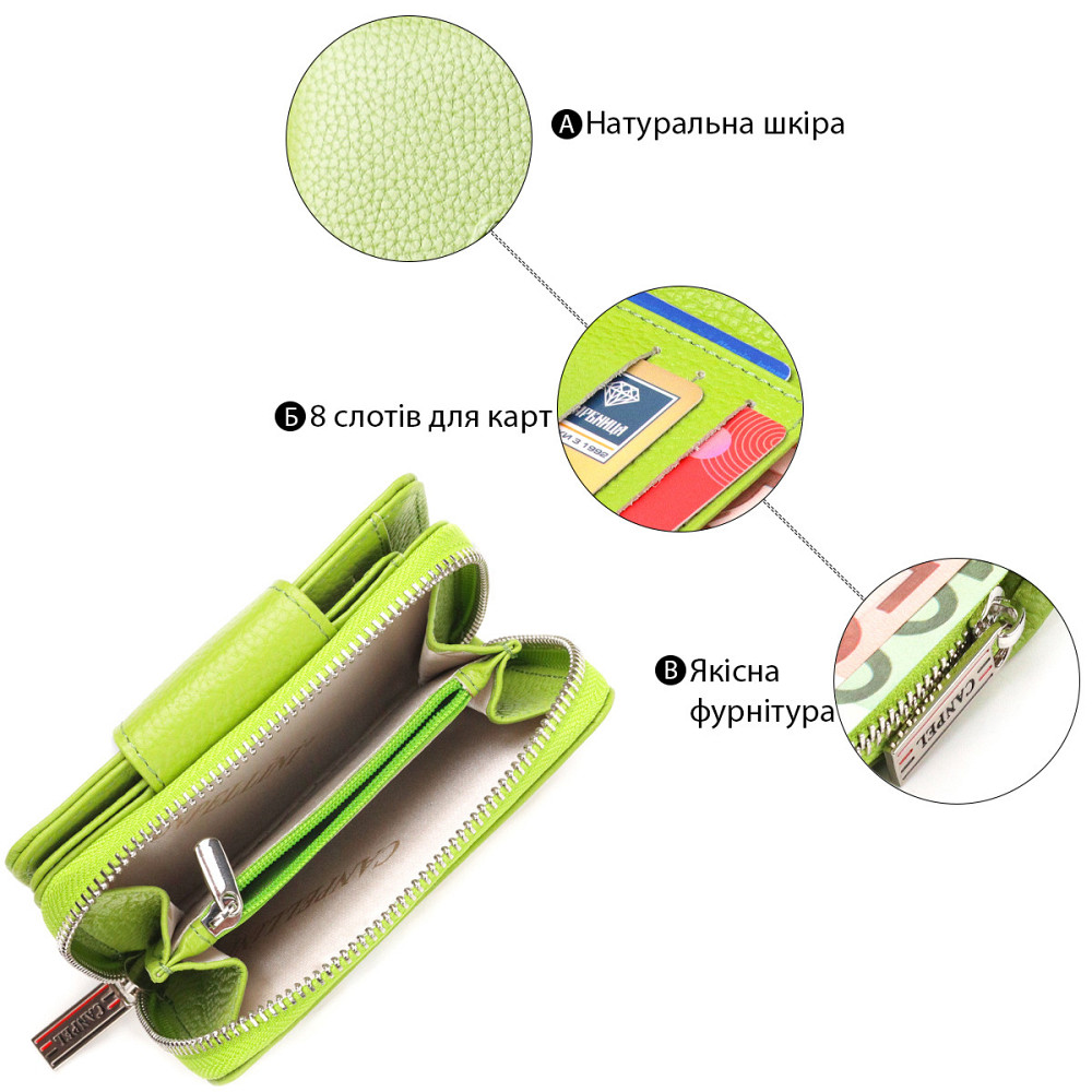 Вертикальное яркое портмоне с монетницей на молнии из натуральной кожи флотар (CANPELLINI) Киев - изображение 8