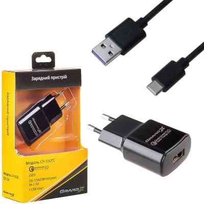 Зарядний пристрій Grand-X Quick Charge QС3.0, + cable USB -&gt; Type C 1m (CH-550TC) Вінниця